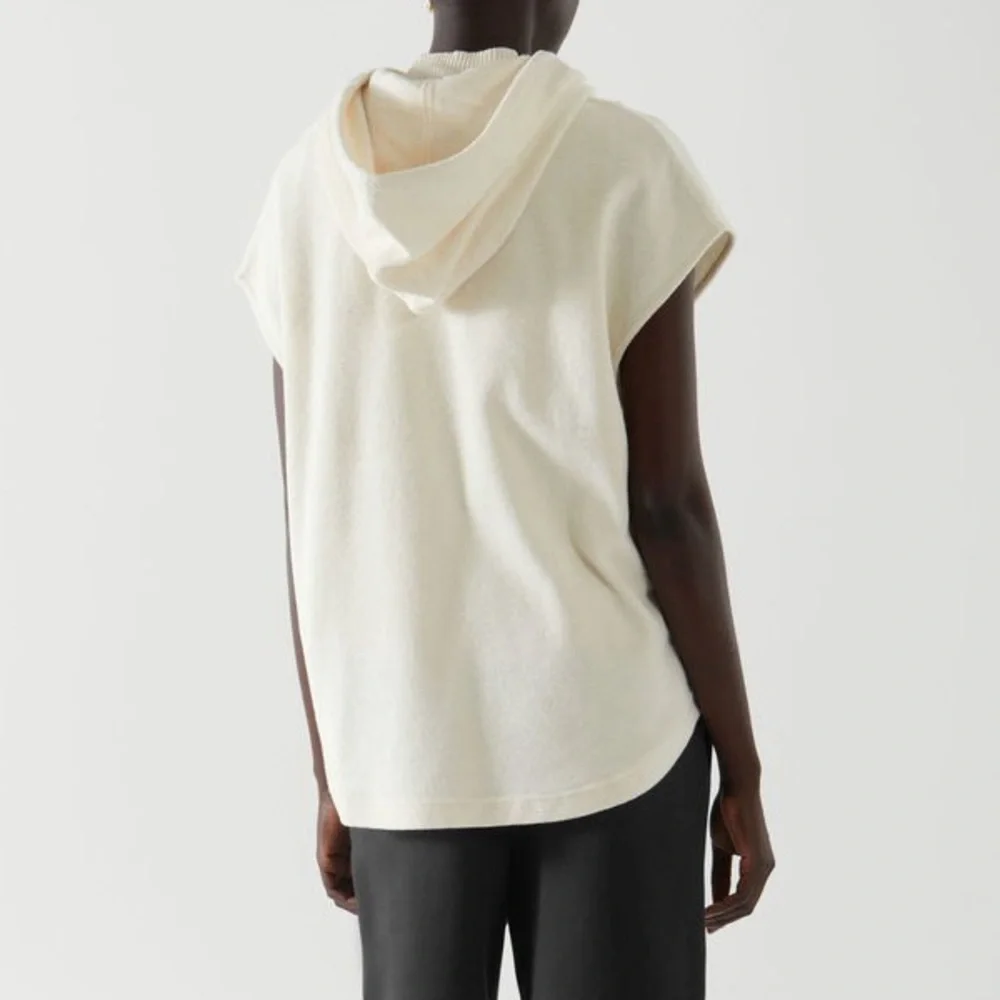 COS Sleeveless‎ Hooded Terry Short Sleeve Hoodie Top, Cream Beige, Size XS